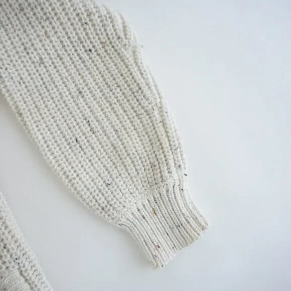 Vintage Newcomer Cream Chunky Knit 10% Wool Button Up Cardigan Sweater S - Picture 5 of 11